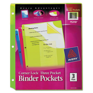 Avery® Corner Lock Three-pocket Binder Pocket, 11 1-4 X 9 1-4, Assorted Color, 3-pack freeshipping - TVN Wholesale